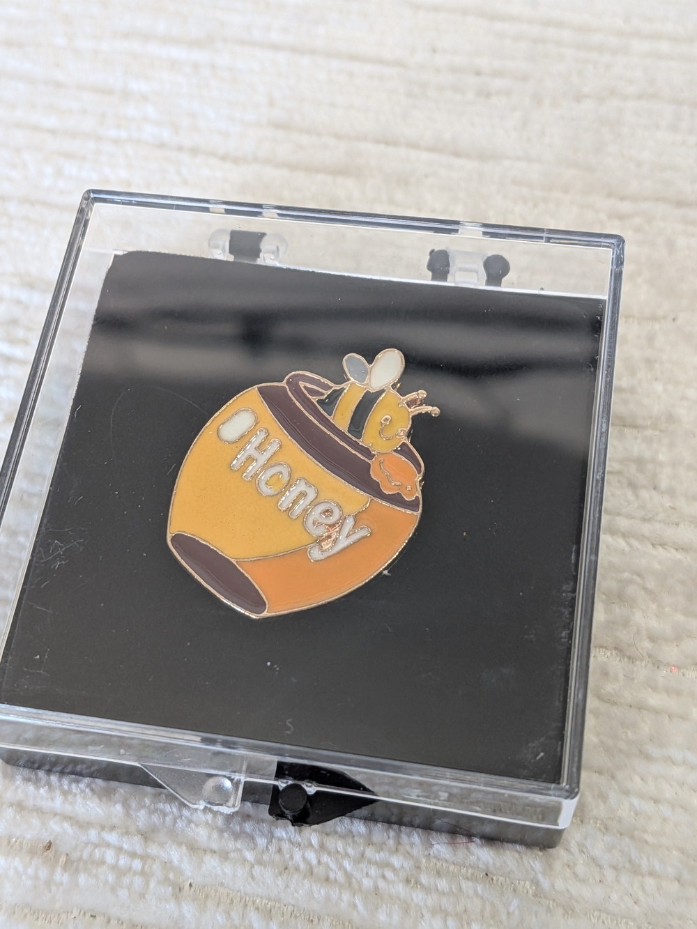 Honey Bee In Pot Metal Enamel Pin - Golden Metallic About 1" Case Included